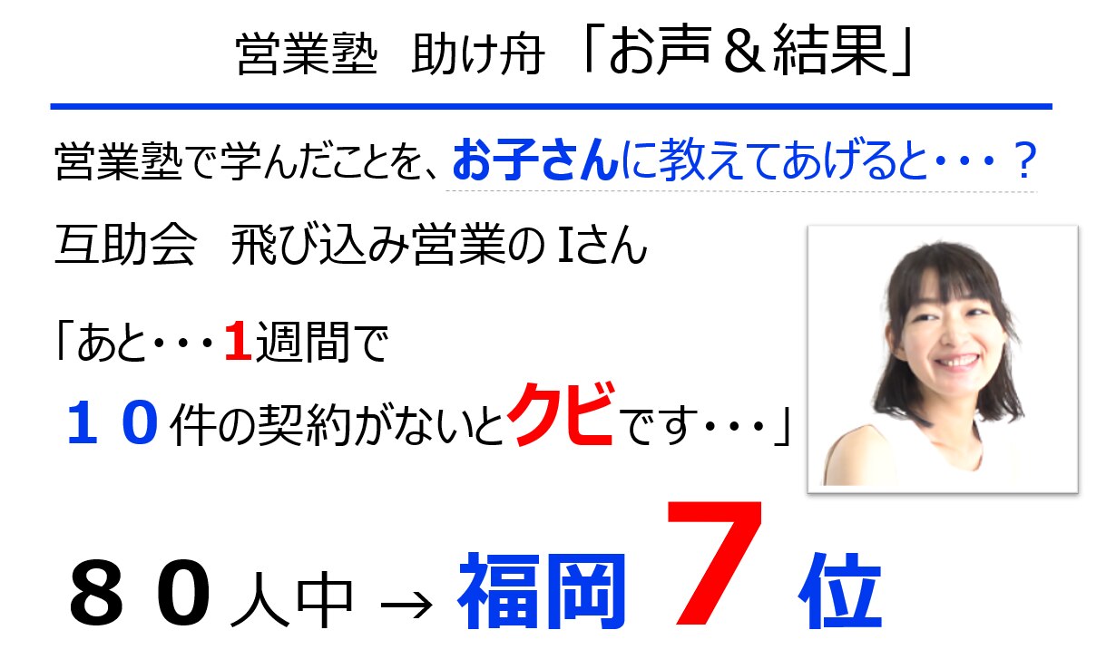 飛び込み営業のコツ 営業トークで80人中7位に 互助会のiさん 営業塾で学んだ 考えるとは を娘に教えると 営業マネジメントと子育てに共通するコツ 営業トーク 雑談のコツ 育成 研修 の助け舟株式会社