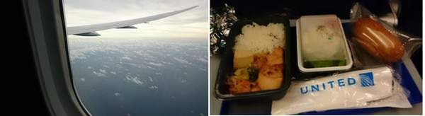 ユナイテッド航空の機内から見える景色と機内食