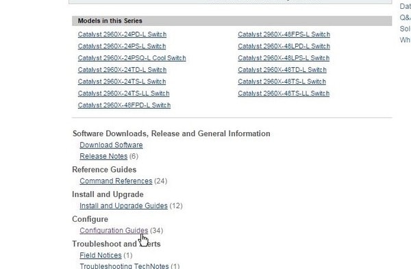 “Configure”の「Configuration Guides」から、目的の情報に関連するページを探す