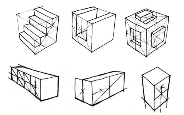 フリーハンドで描いた様々な立方体