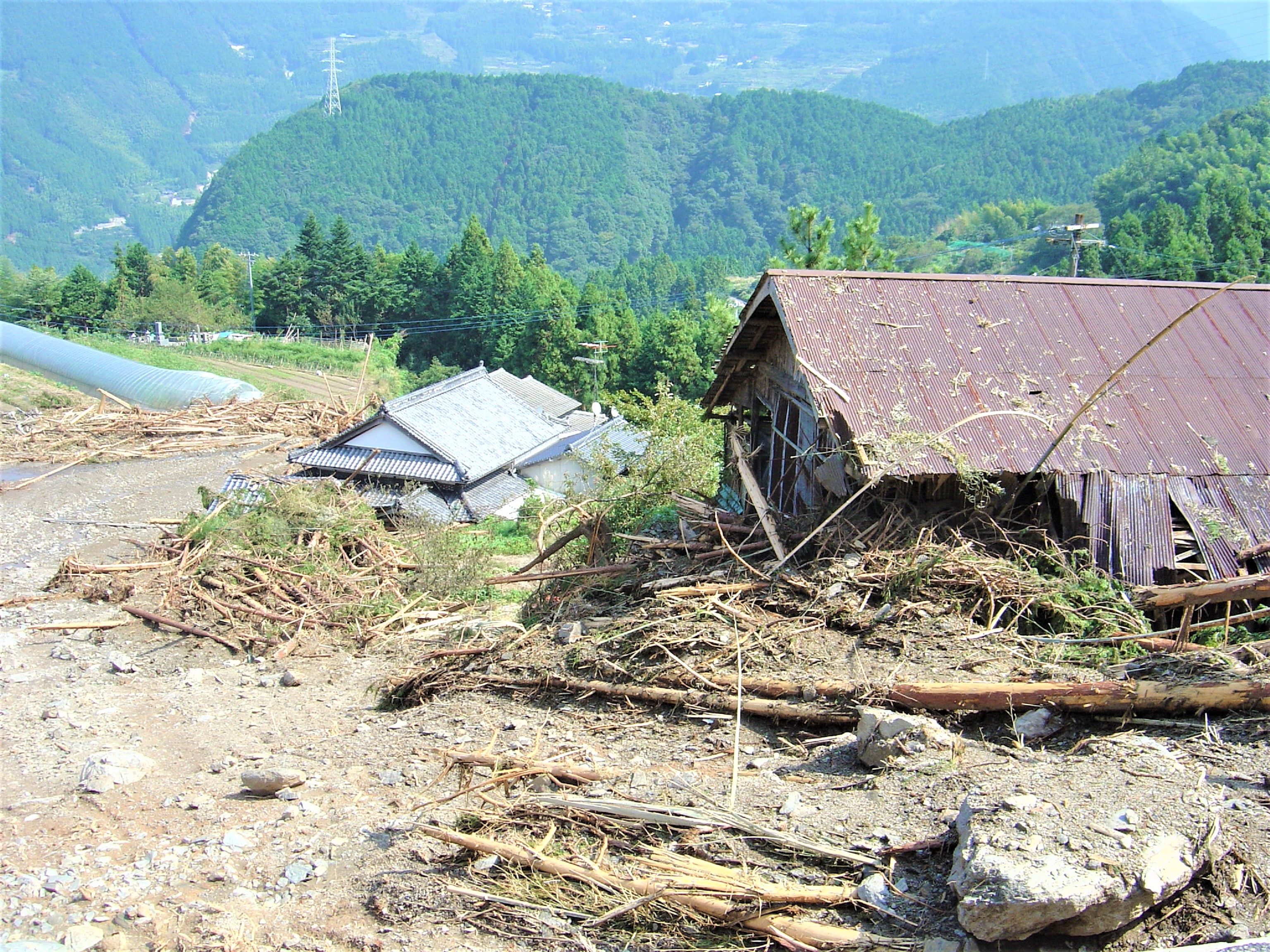 自然災害で被災した地域の写真