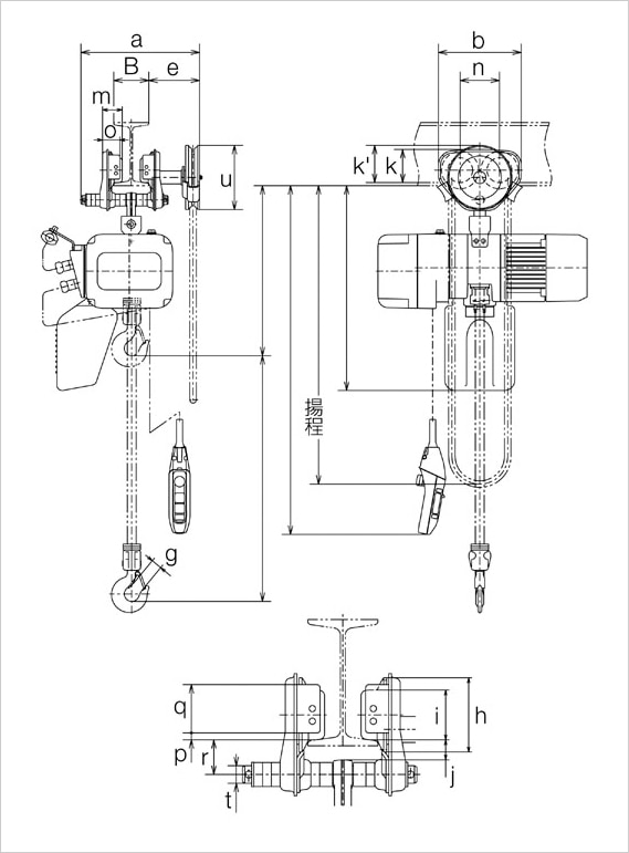 キトー エクセルER2 電気トロリ結合式 巻上：2速インバータ(標準速