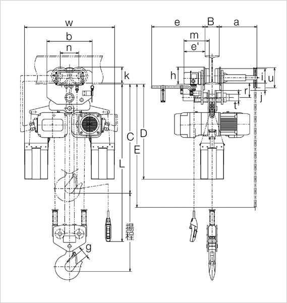 キトー エクセルER2 電気トロリ結合式 巻上：2速インバータ(標準速