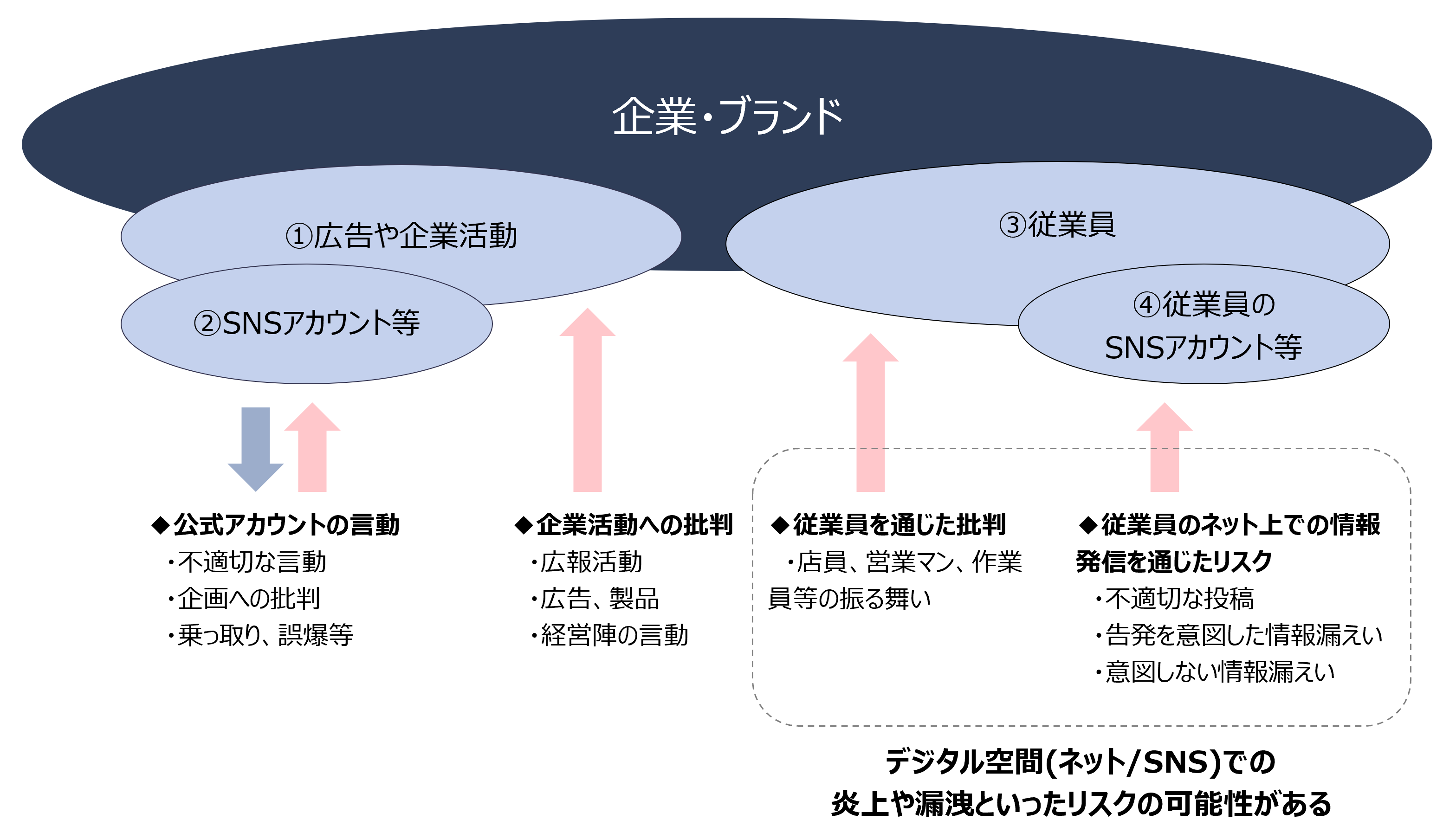 企業・ブランドにおけるSNS炎上やリスクの発生要因を分類した図