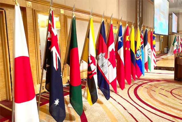 株式会社アテナの室内に並べられた国旗の写真