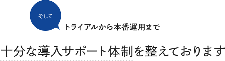 そしてトライアルから本番運用まで十分な導入サポート体制を整えております