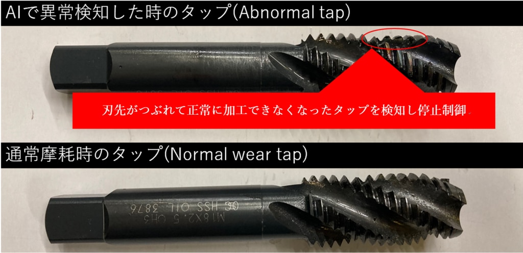 KOM-MICSのAIで異常検知した工具の例