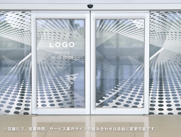 入り口にドットが交差するガラスフィルム
