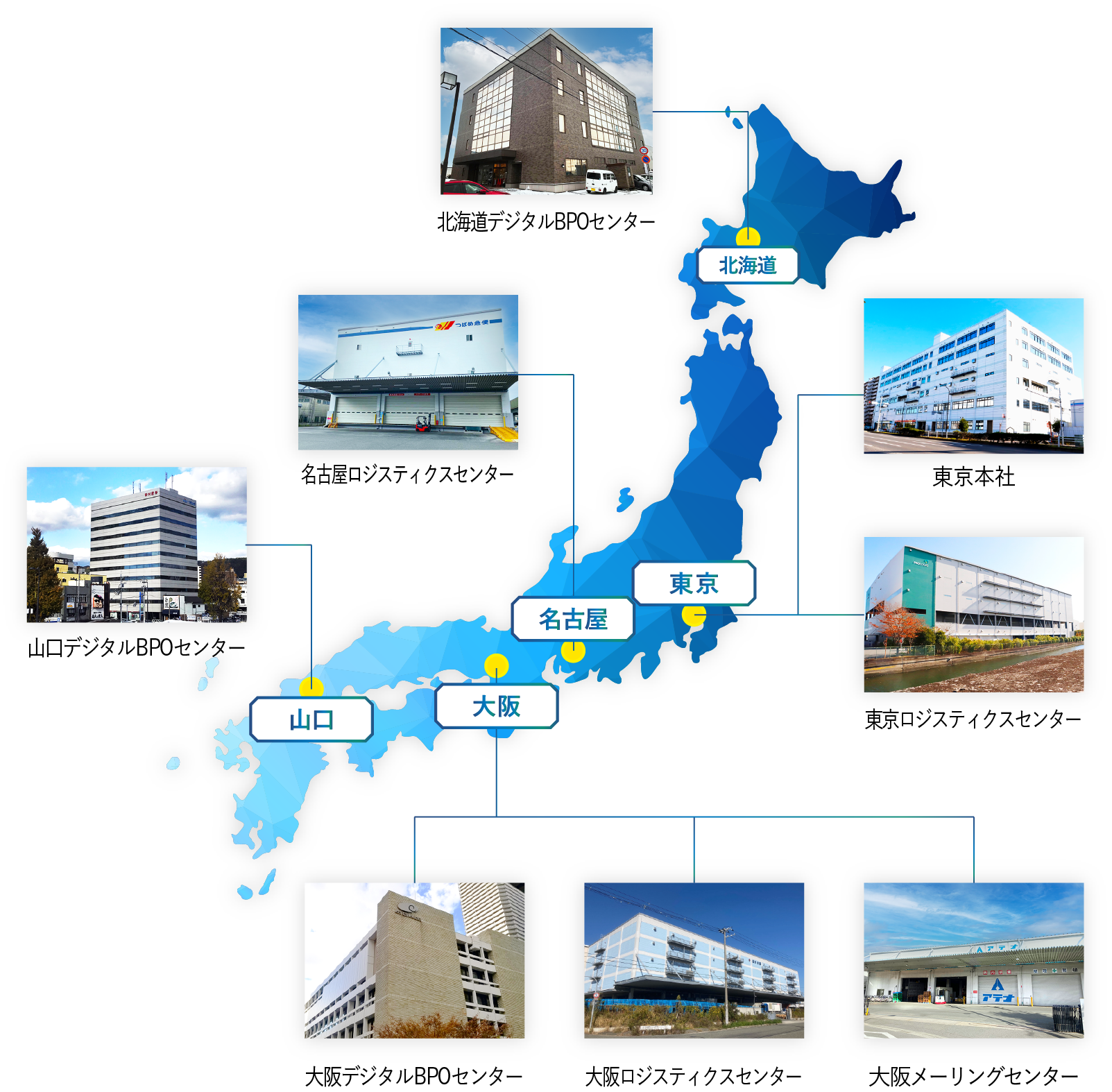 株式会社アテナの日本全国にある拠点のマップ