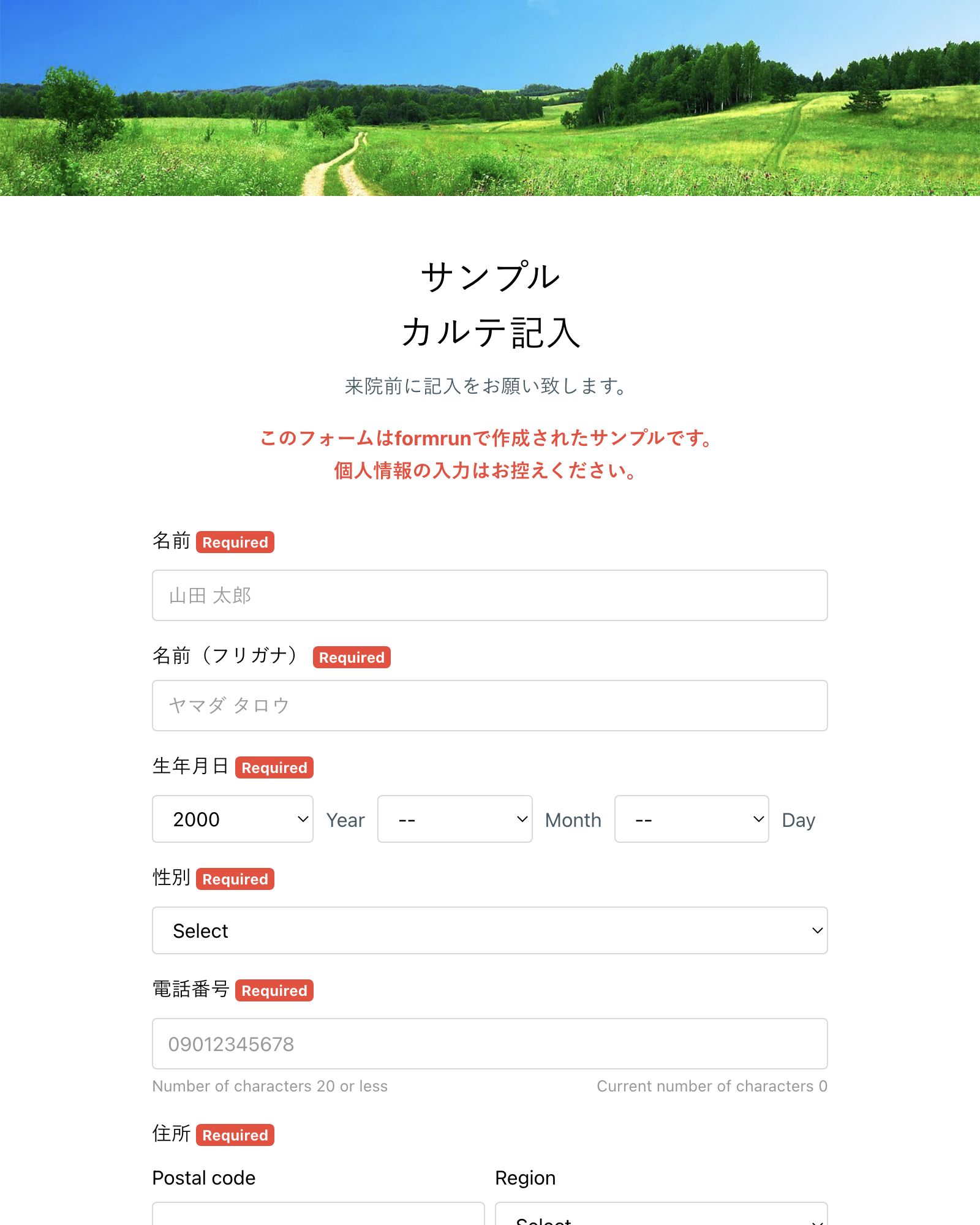 カルテ記入フォーム