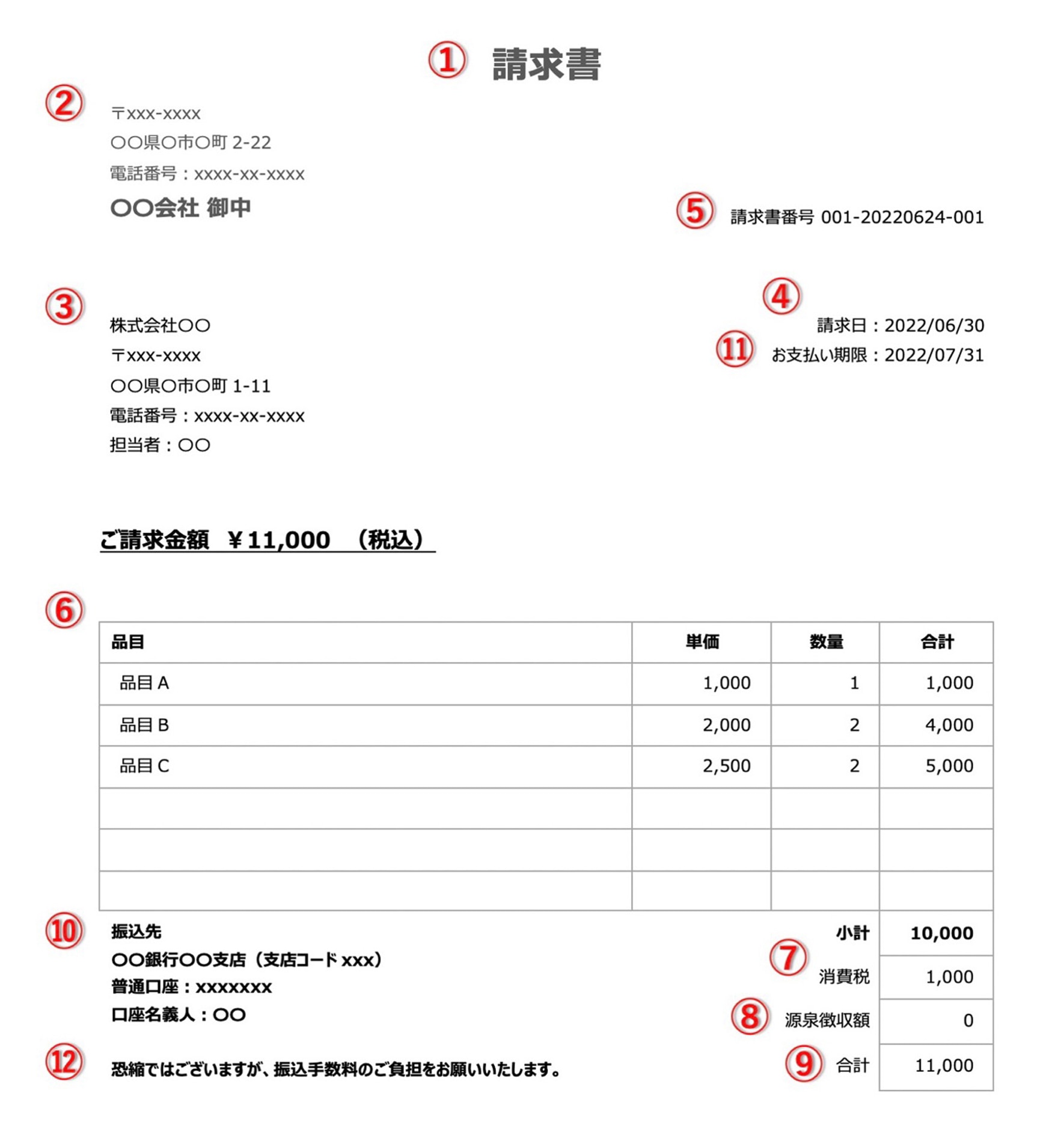 請求書のテンプレートを用意する