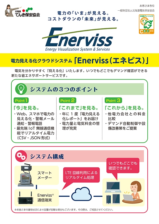 FSC認証紙を使用した電力見える化クラウドシステム「Enerviss」チラシ表