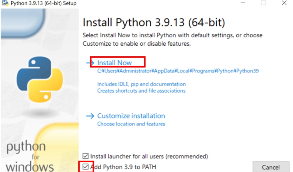 Install Python3.9.13(64-bit)