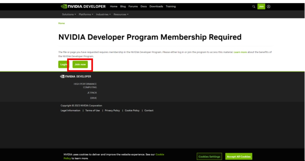 NVIDIA Developer Program Membership Required画面