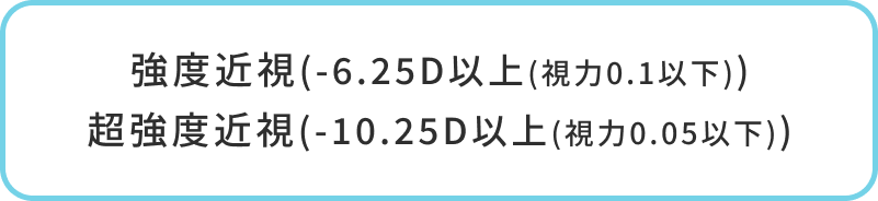強度近視(-6.25D以上(視力0.1以下)) 超強度近視(-10.25D以上(視力0.05以下))