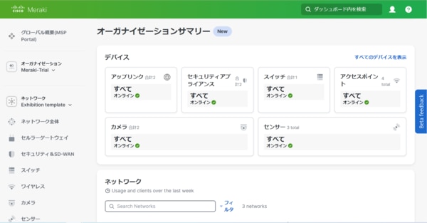 Meraki DashboardはMerakiシリーズの設定から監視まで可能なクラウドダッシュボード APIの設定もここから可能