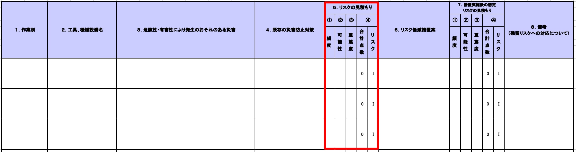 【記入箇所】リスク見積もり