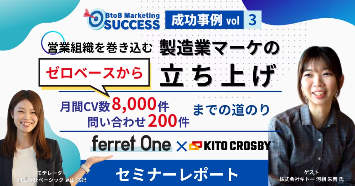 	【ferret One活用 マーケ成功事例】営業組織を巻き込む、製造業マーケの立ち上げ！（株式会社キトー様）