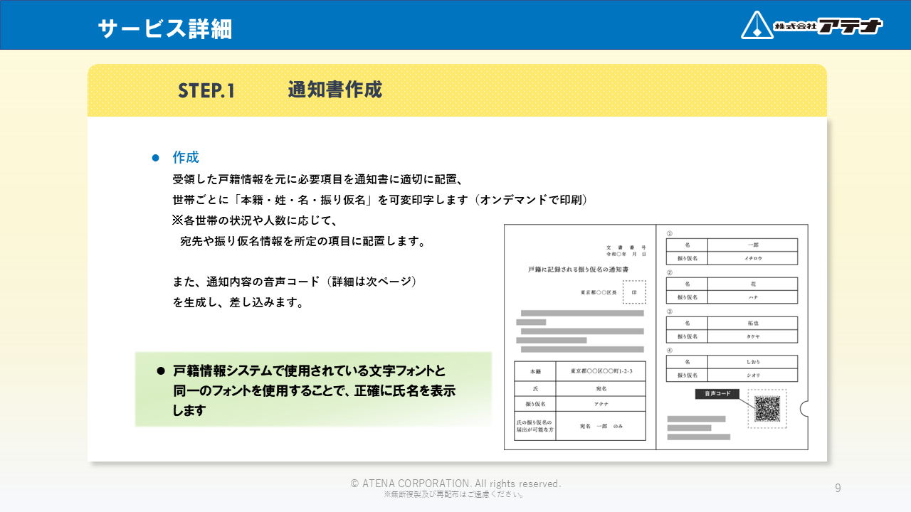 株式会社アテナの戸籍振り仮名通知サービスのダウンロード資料のサンプル①