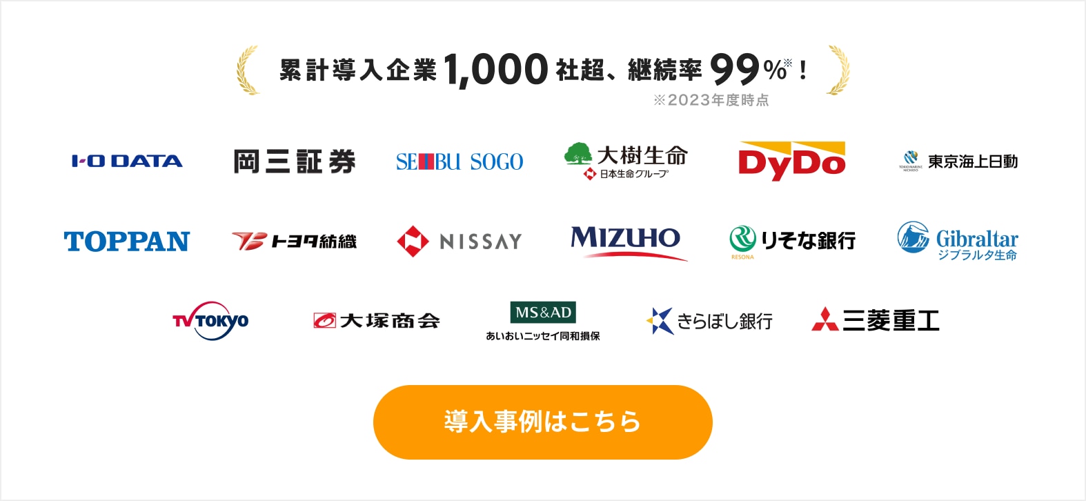 累計導入企業1,000社超、継続率99%！導入事例はこちら