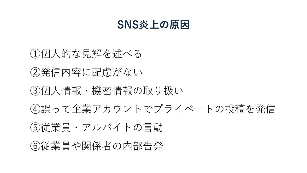 SNS炎上の原因を列挙したリスト