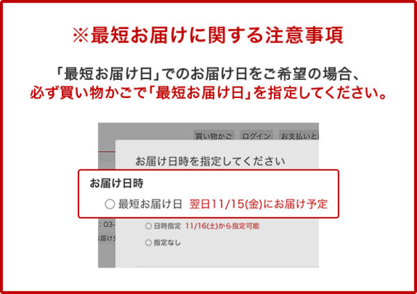 Rakuten最強翌日配買い物かごでの表示