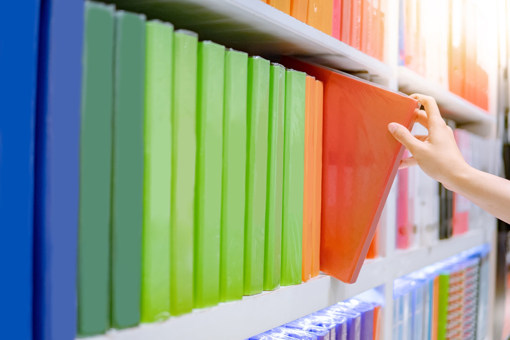 棚からファイルを取り出す手元の写真