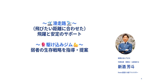 飛びたい距離に合わせた滑走路～飛躍と安定のサポート～　駆け込みジム～弱者の生存戦略を指導・提案～（税理士法人アピロ 新酒芳斗さん）｜freee Seasonal Meetup 2022年3月