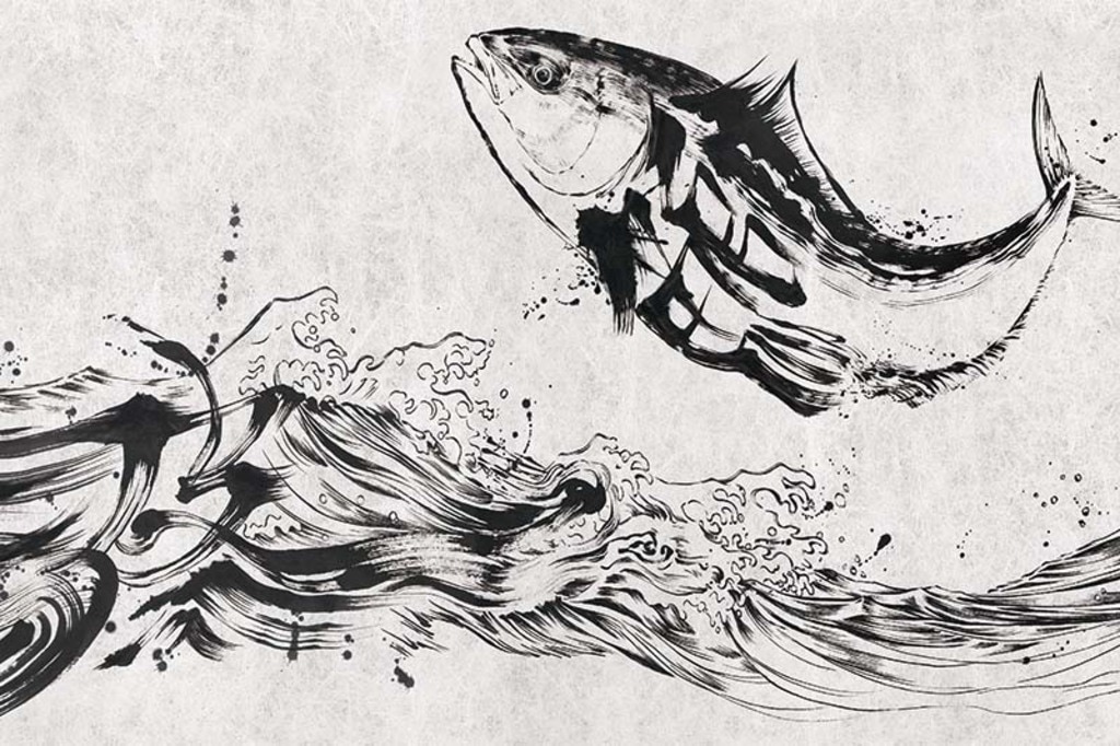 センスのいい水墨画の鰤のイラストの壁紙