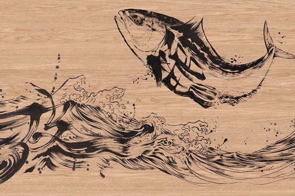 センスのいい水墨画の鰤のイラストの壁紙