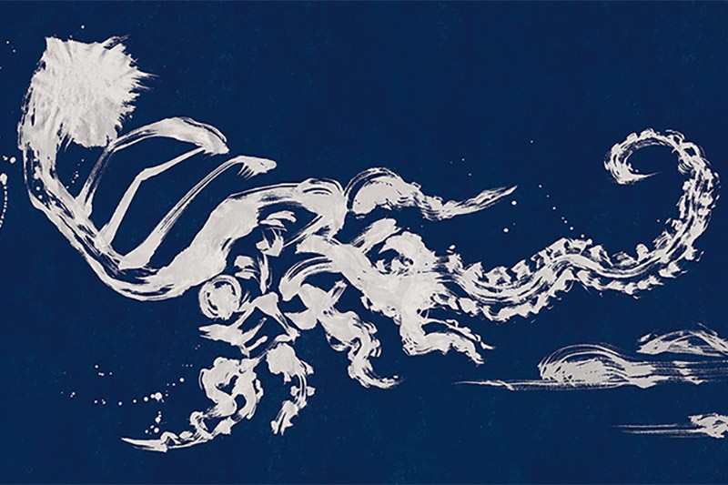 センスのいい水墨画のイカのイラストの壁紙