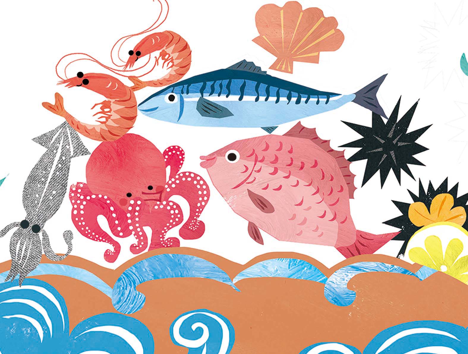 ポップでにぎやかな魚のイラストの壁紙