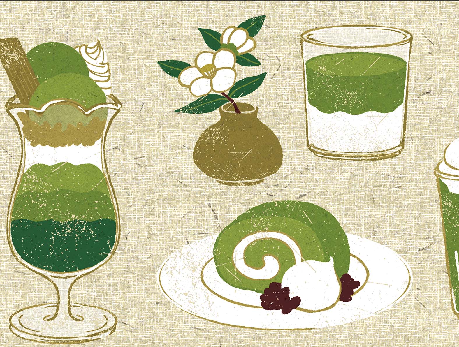 センスのいい抹茶の和スイーツのイラストの壁紙