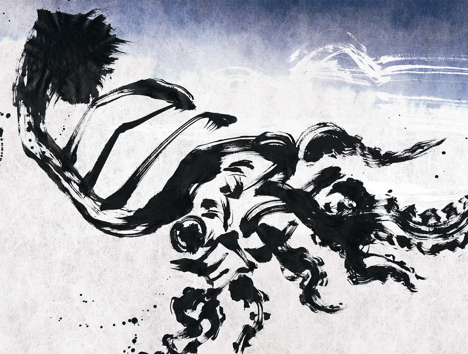 センスのいい水墨画のイカのイラストの壁紙