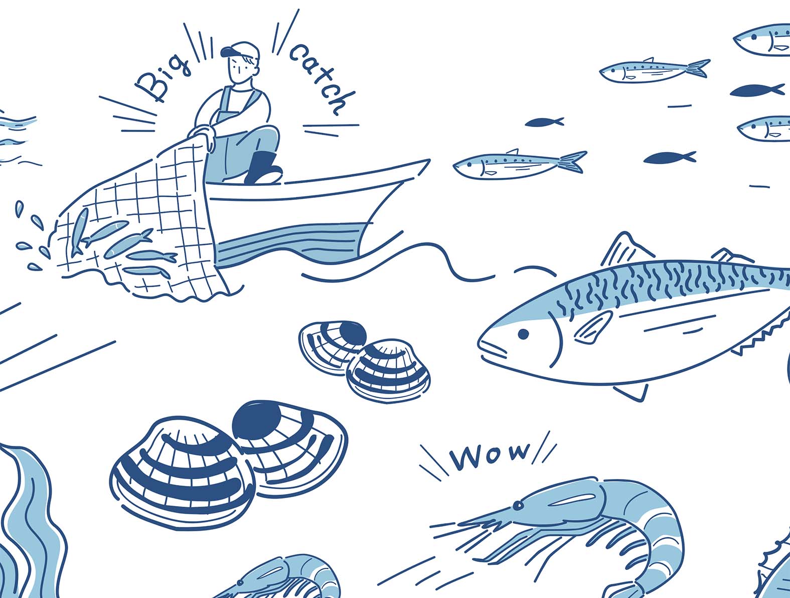 ポップでさわやかな魚のイラストの壁紙