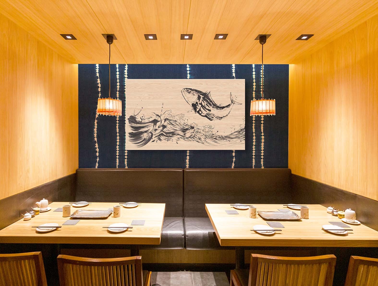 センスのいい水墨画の鰤のイラストの飲食店の壁紙