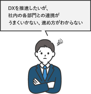 DXを推進したいが、社内の各部門との連携がうまくいかない、進め方がわからない