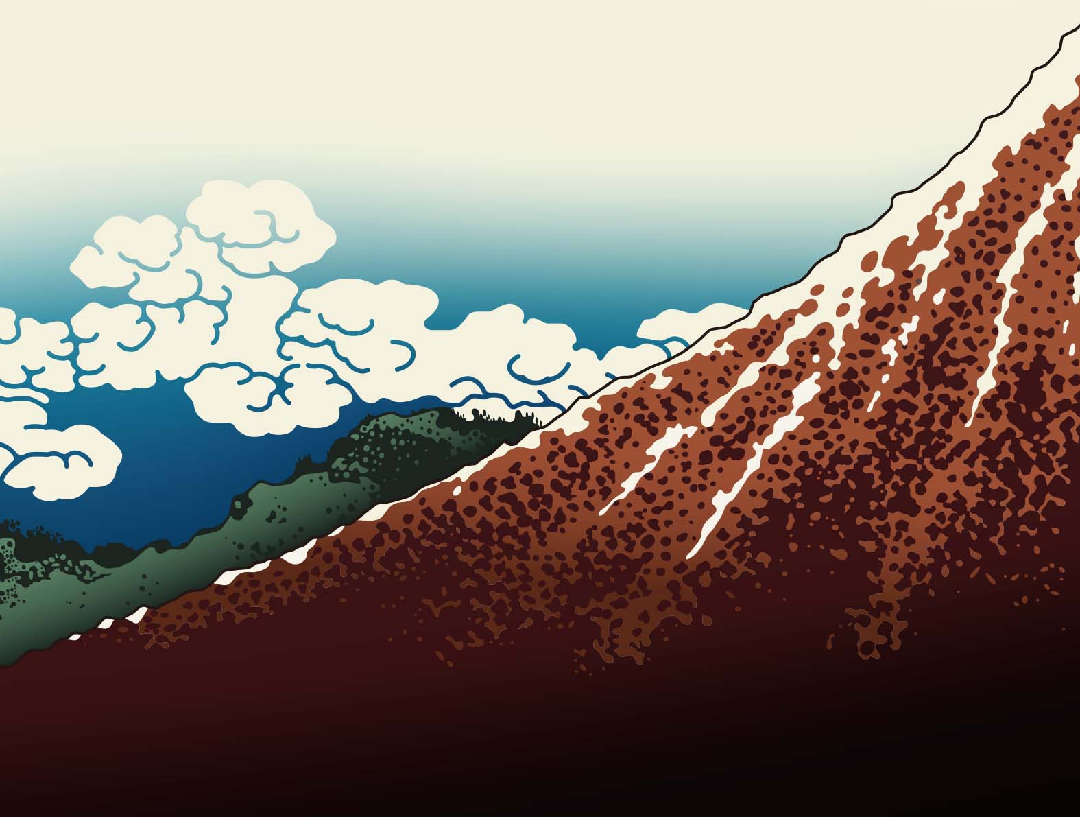 日本画のような赤富士のイラスト