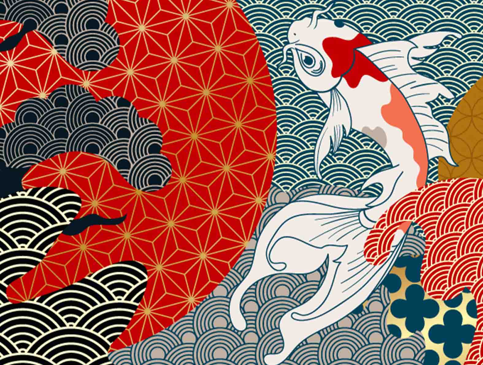 和柄と金魚のおしゃれなイラスト