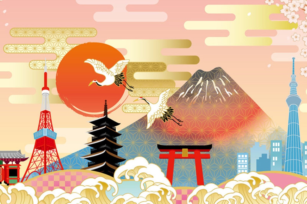 富士山やスカイツリーのイラストの壁紙