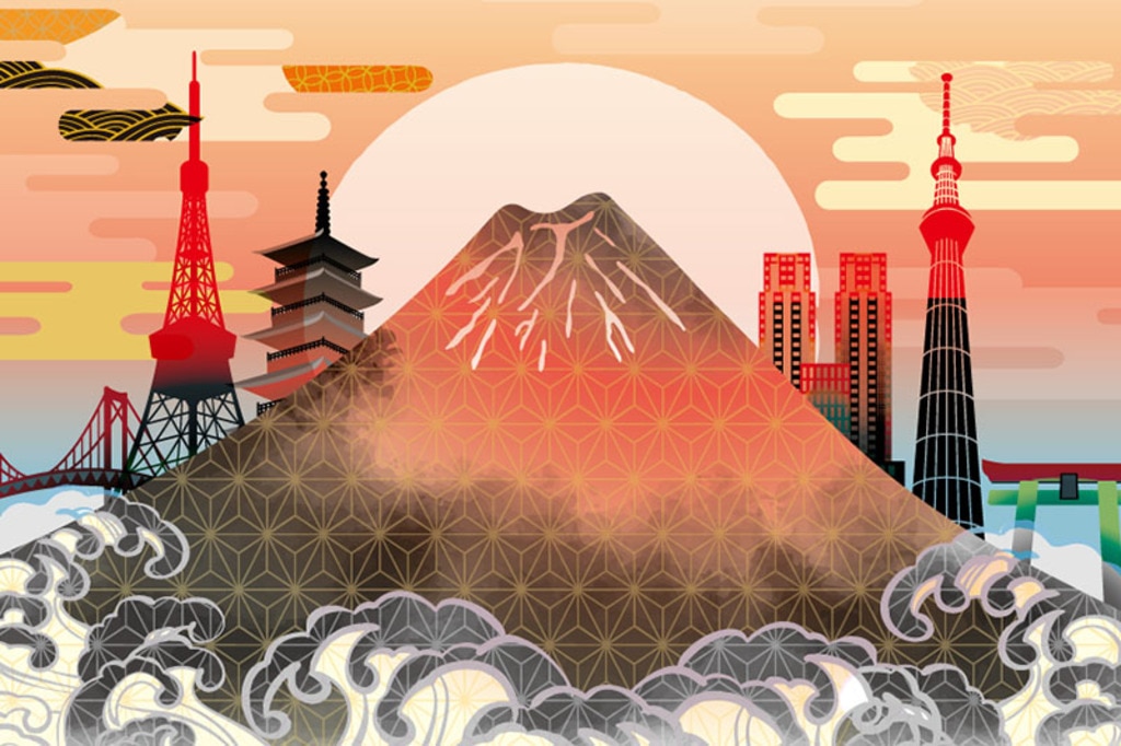 赤富士やスカイツリーのイラスト