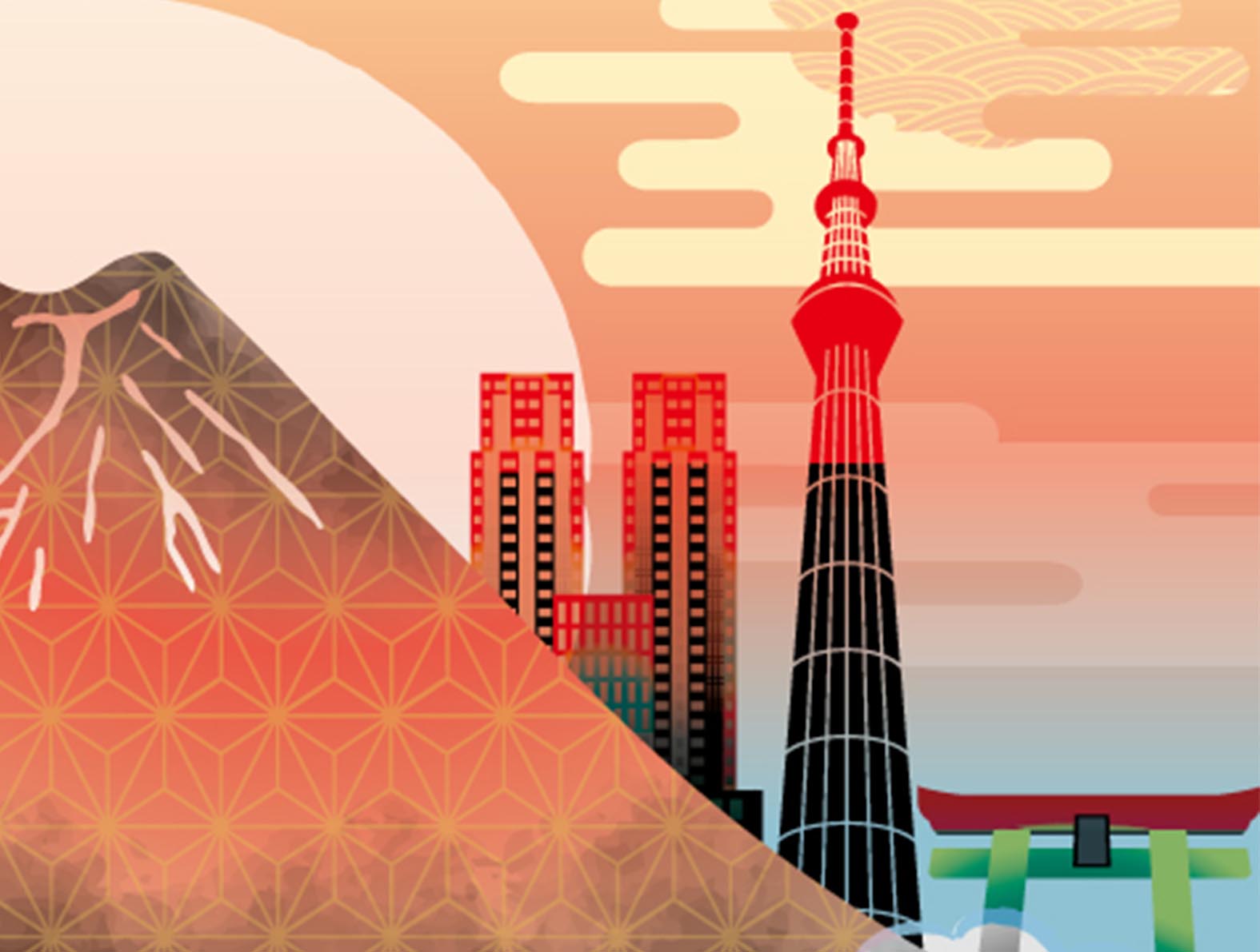 赤富士やスカイツリーのイラスト