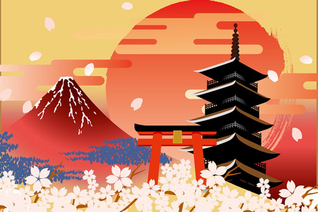 赤富士や五重塔のポップなイラスト