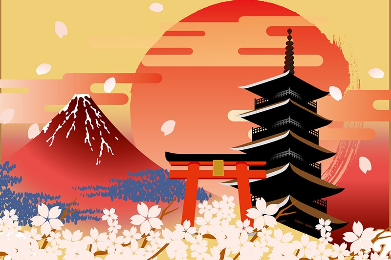 赤富士や五重塔のポップなイラスト
