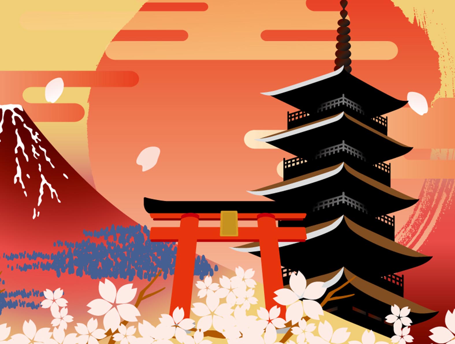 赤富士や五重塔のポップなイラスト