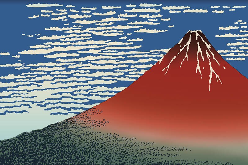 浮世絵風の赤富士のイラスト