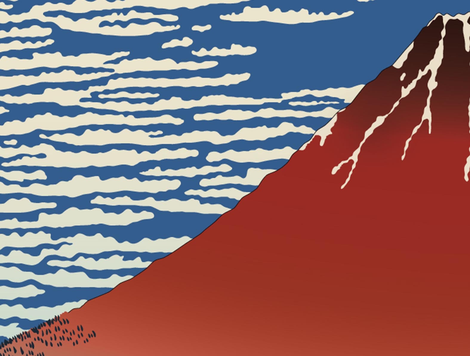 浮世絵風の赤富士のイラスト