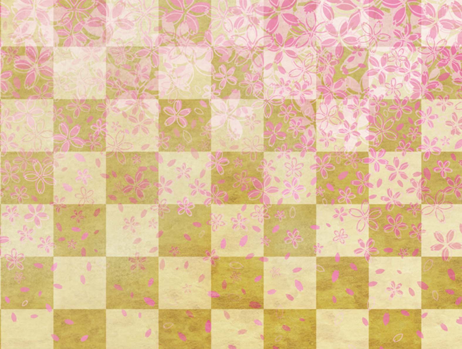 桜のイラストと金色の市松模様