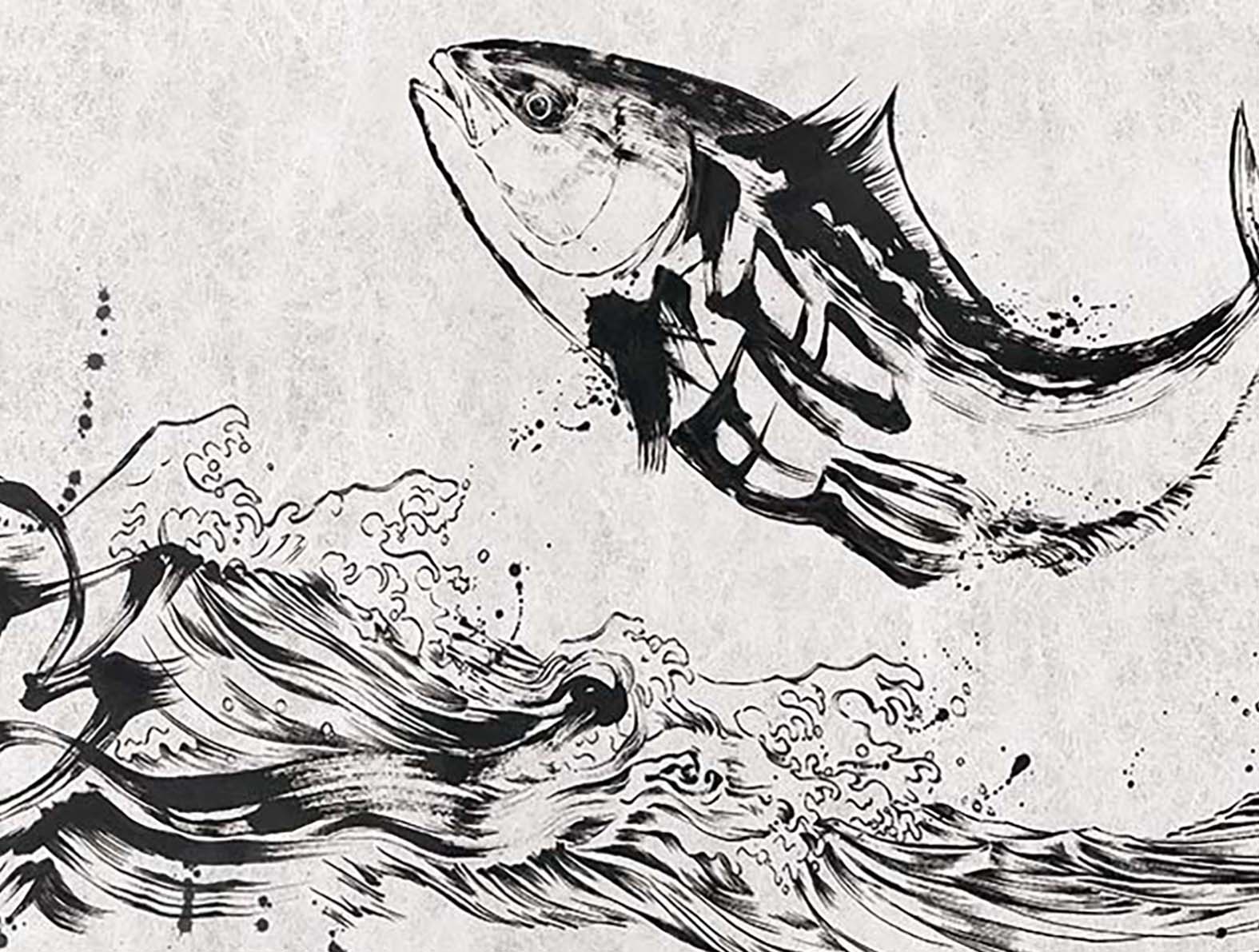 センスのいい水墨画の鰤のイラストの壁紙