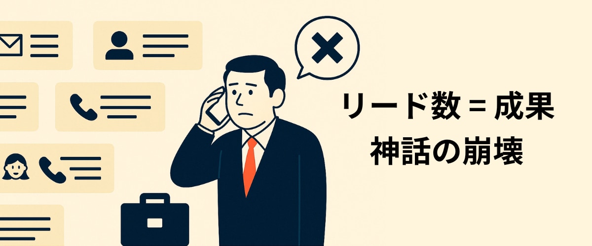 リード数と売上成果がバランスせず、KPIの設計ミスを暗示するイメージ